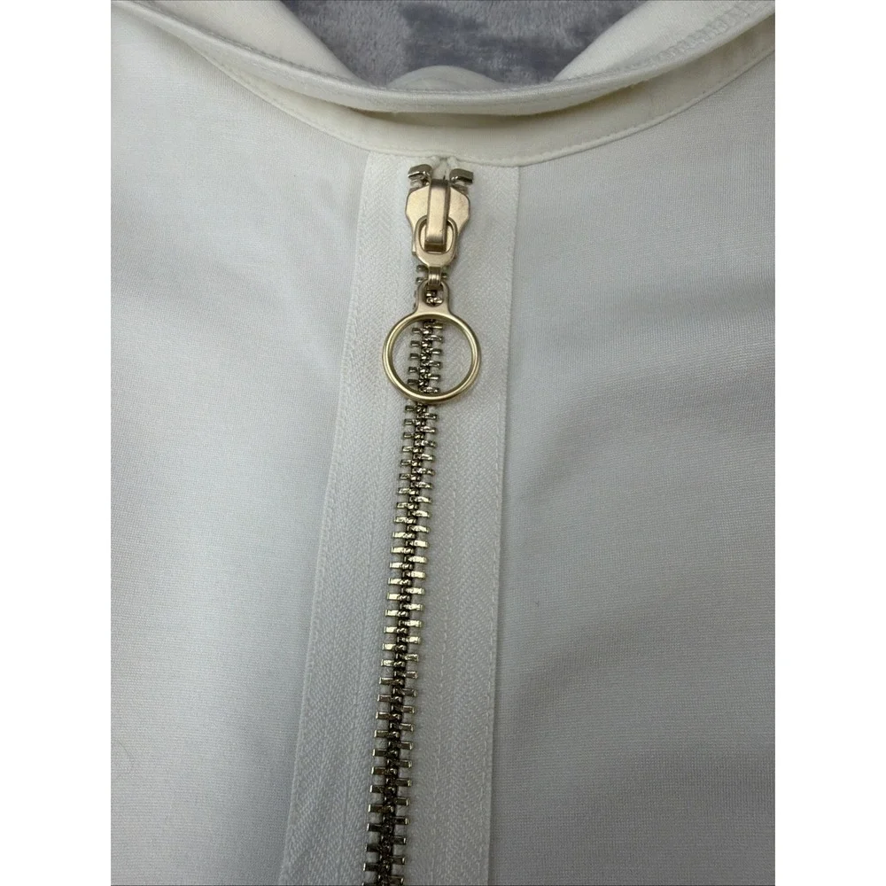 Soft Surroundings Women's L Ivory Long Vest Duster Open Front Zip Back Stretch